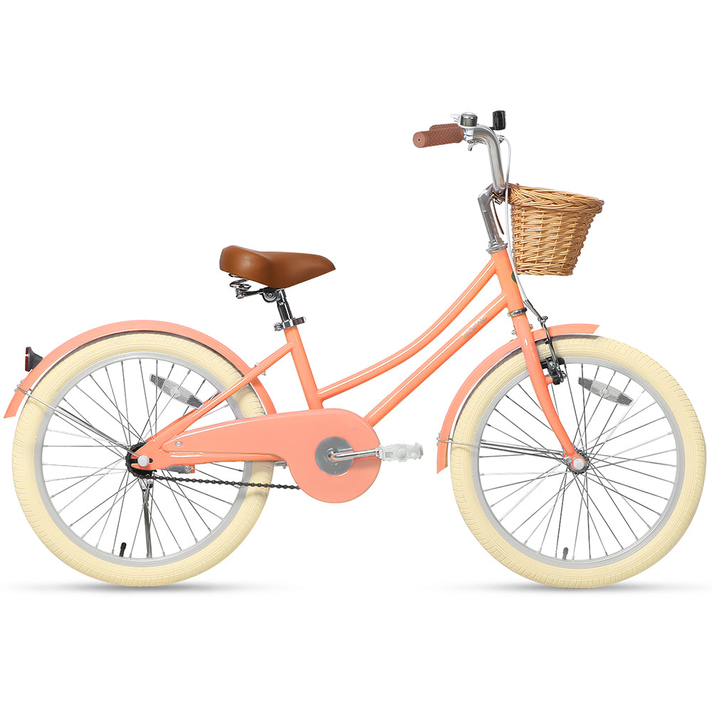 Glerc Little Molly 20-inch vintage kids bike with wicker basket in peach color