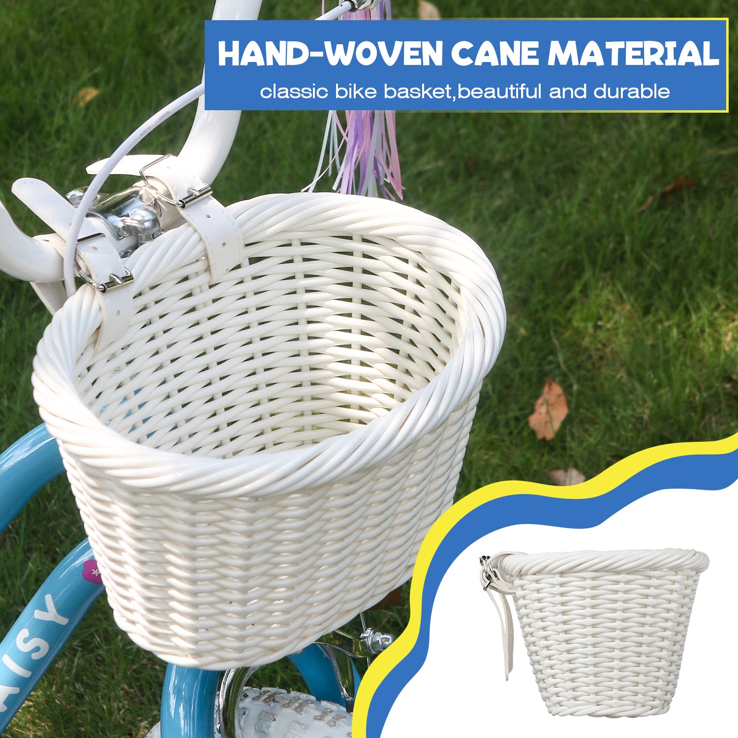 Glerc Woven Mini Bicycle Basket for Children Bicycle Handlebar Bicycle Basket for Girls Boys, Multi-Colours