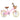 Pink kids bike with training wheels, cream tires, brown seat, and wicker basket